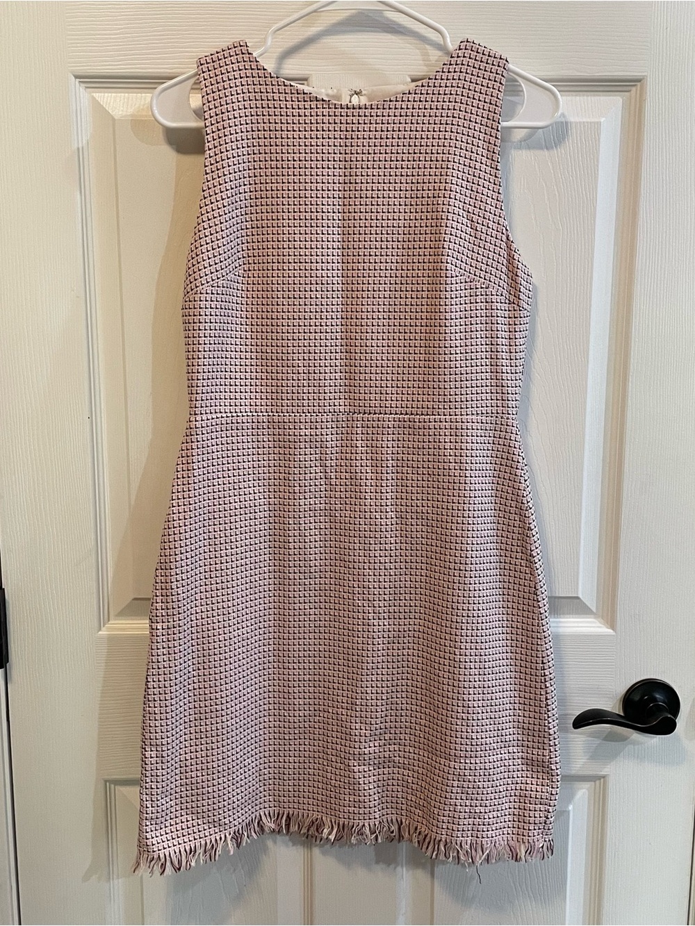 LOFT Pink Tweed Fringe Sheath Sleeveless Dress Petite 6P